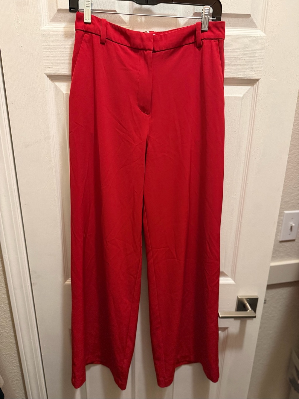 H&M Red High-Rise Wide-Leg Trousers